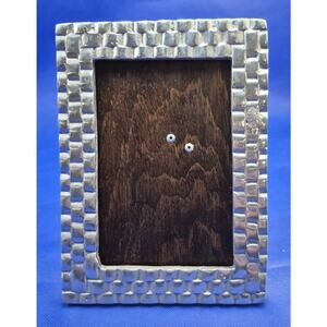 Vtg Arte Giancarlo Honduras Pewter Picture Frame Weave Pattern Wood Back 8x6"